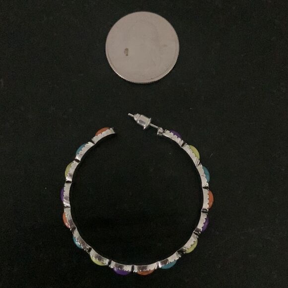 Southwest Style Hoop Earrings – Colorful Cabochons in Hopi Zuni Navajo Tones - Picture 6 of 6